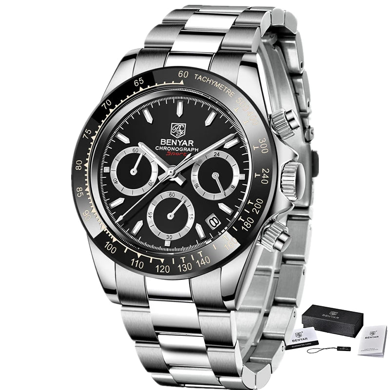 Serious Chronograph, Honest Price — BENYAR Quartz, Stainless Steel Bracelet [Colour Options]