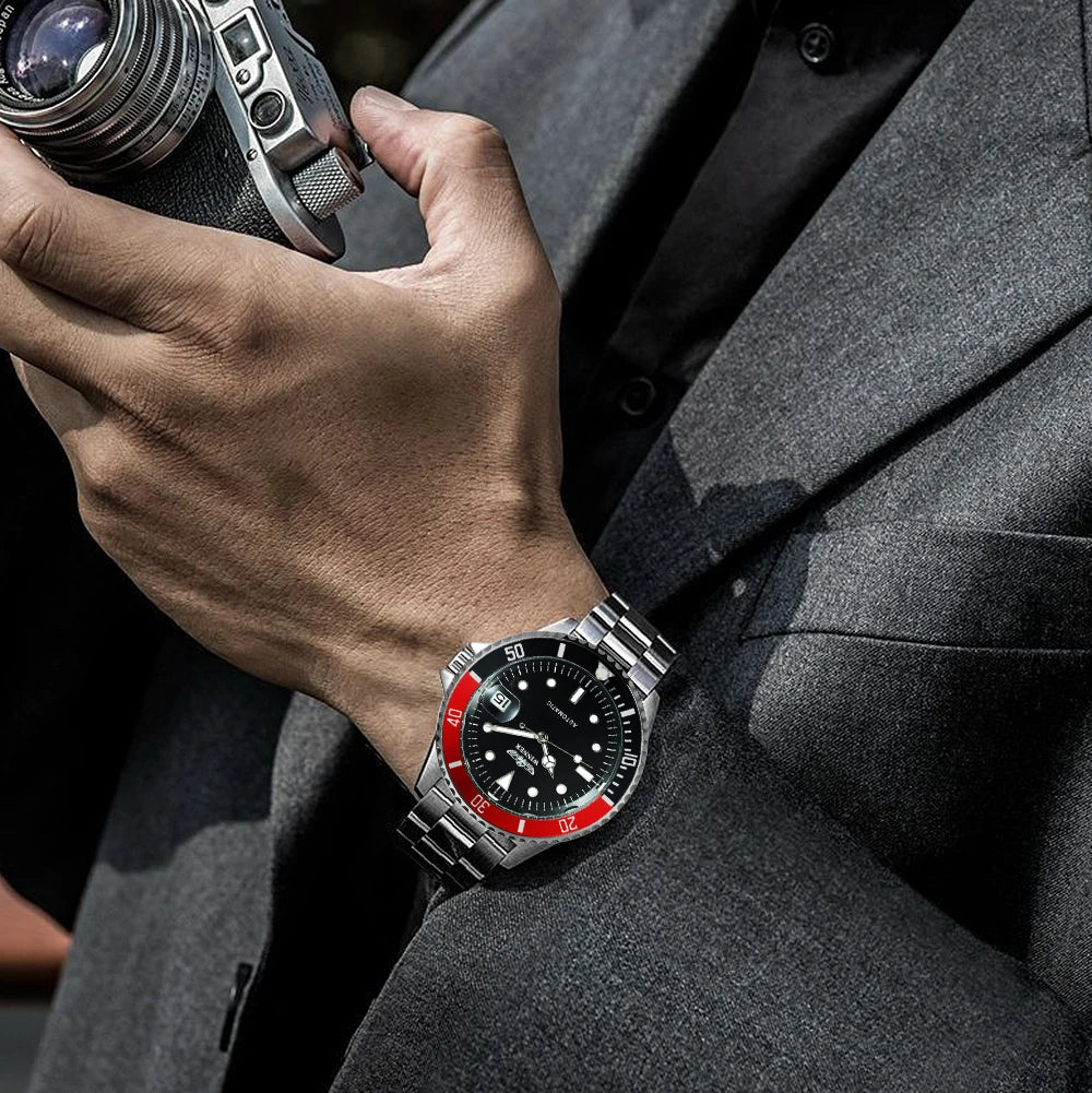 Classic Sub-Style Case — WINNER Automatic Watch, Rotatable Bezel (Colour Options)