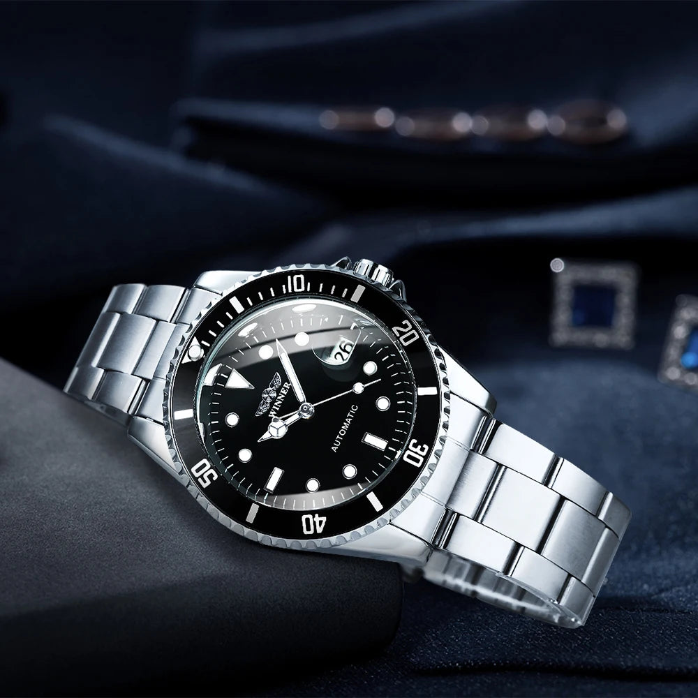 Classic Sub-Style Case — WINNER Automatic Watch, Rotatable Bezel (Colour Options)