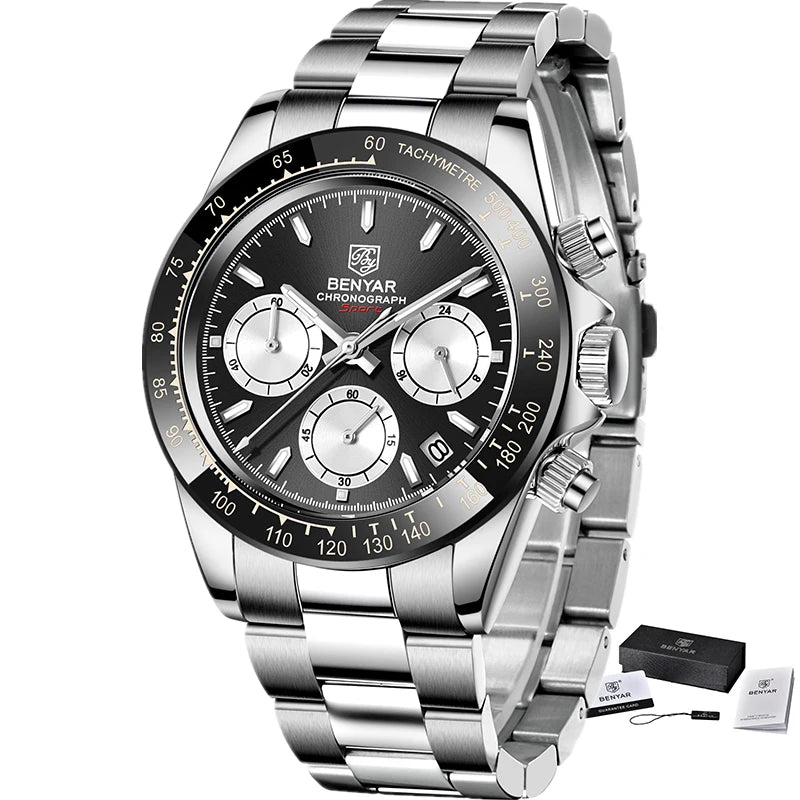 Serious Chronograph, Honest Price — BENYAR Quartz, Stainless Steel Bracelet [Colour Options]