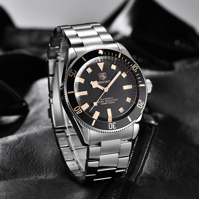 BENYAR Vintage-Inspired Diver Watch — Automatic, Exhibition Case Back 100M Water Resistant [Colour Options]