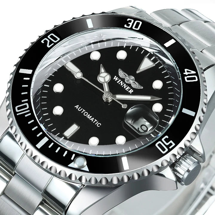 Classic Sub-Style Case — WINNER Automatic Watch, Rotatable Bezel (Colour Options)