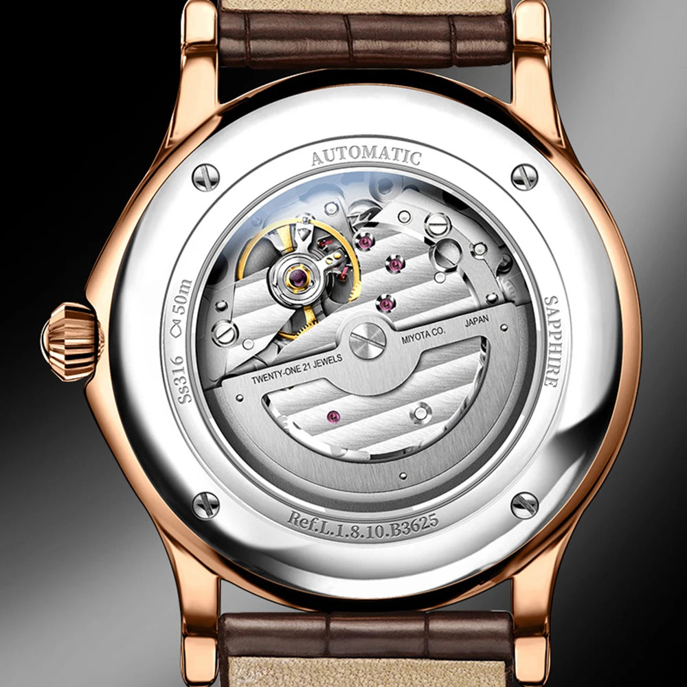 LOBINNI 1810 — Genuine Automatic Moonphase, Sapphire Crystal, 316L Steel, Dress Watch [Colour Options]