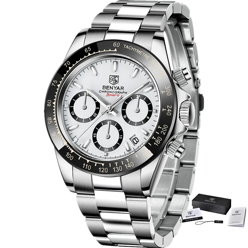 Serious Chronograph, Honest Price — BENYAR Quartz, Stainless Steel Bracelet [Colour Options]