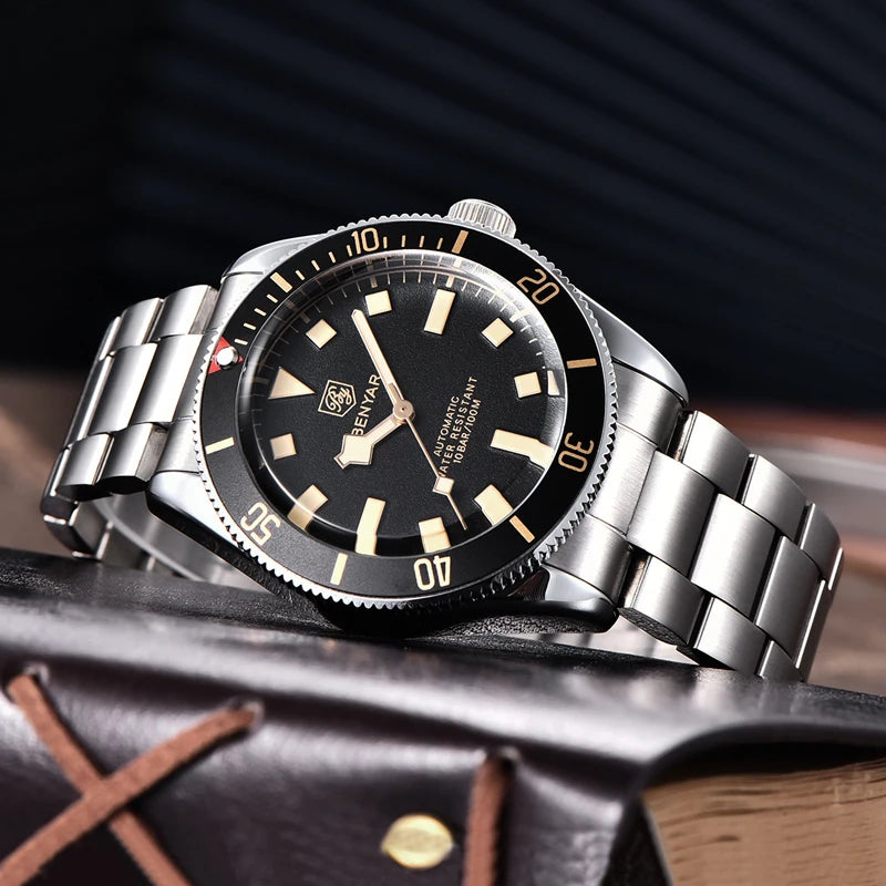 BENYAR Vintage-Inspired Diver Watch — Automatic, Exhibition Case Back 100M Water Resistant [Colour Options]