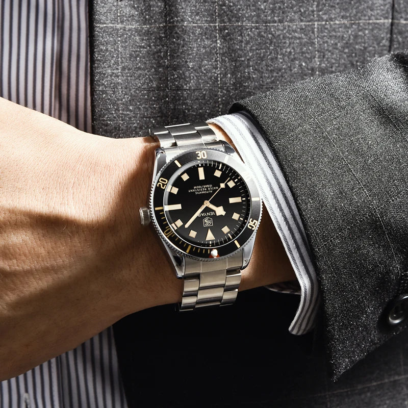 BENYAR Vintage-Inspired Diver Watch — Automatic, Exhibition Case Back 100M Water Resistant [Colour Options]