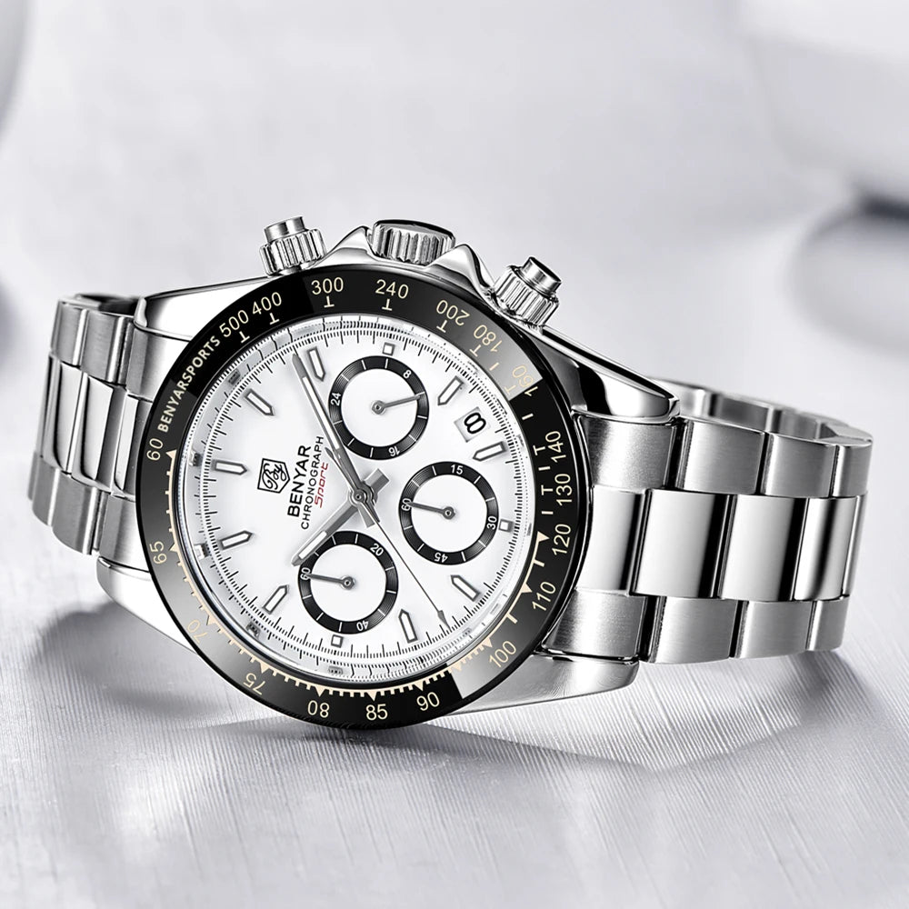 Serious Chronograph, Honest Price — BENYAR Quartz, Stainless Steel Bracelet [Colour Options]