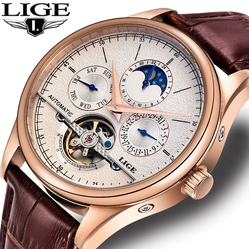 Distinguished LIGE — Automatic Moon Phase Watch, Open Heart Dial, Exhibition Case Back [Dial Colour & Strap Options]
