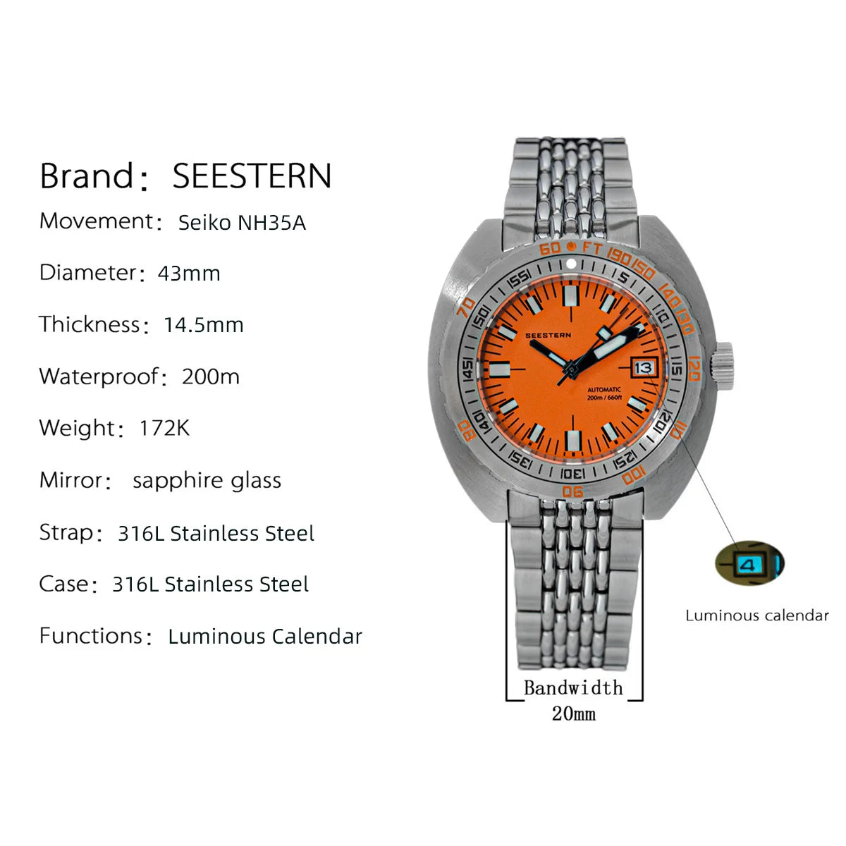 Seestern SUB300T — A True Diver's Watch, Genuine NH35A, 200m Sapphire [Multiple Colour Options]
