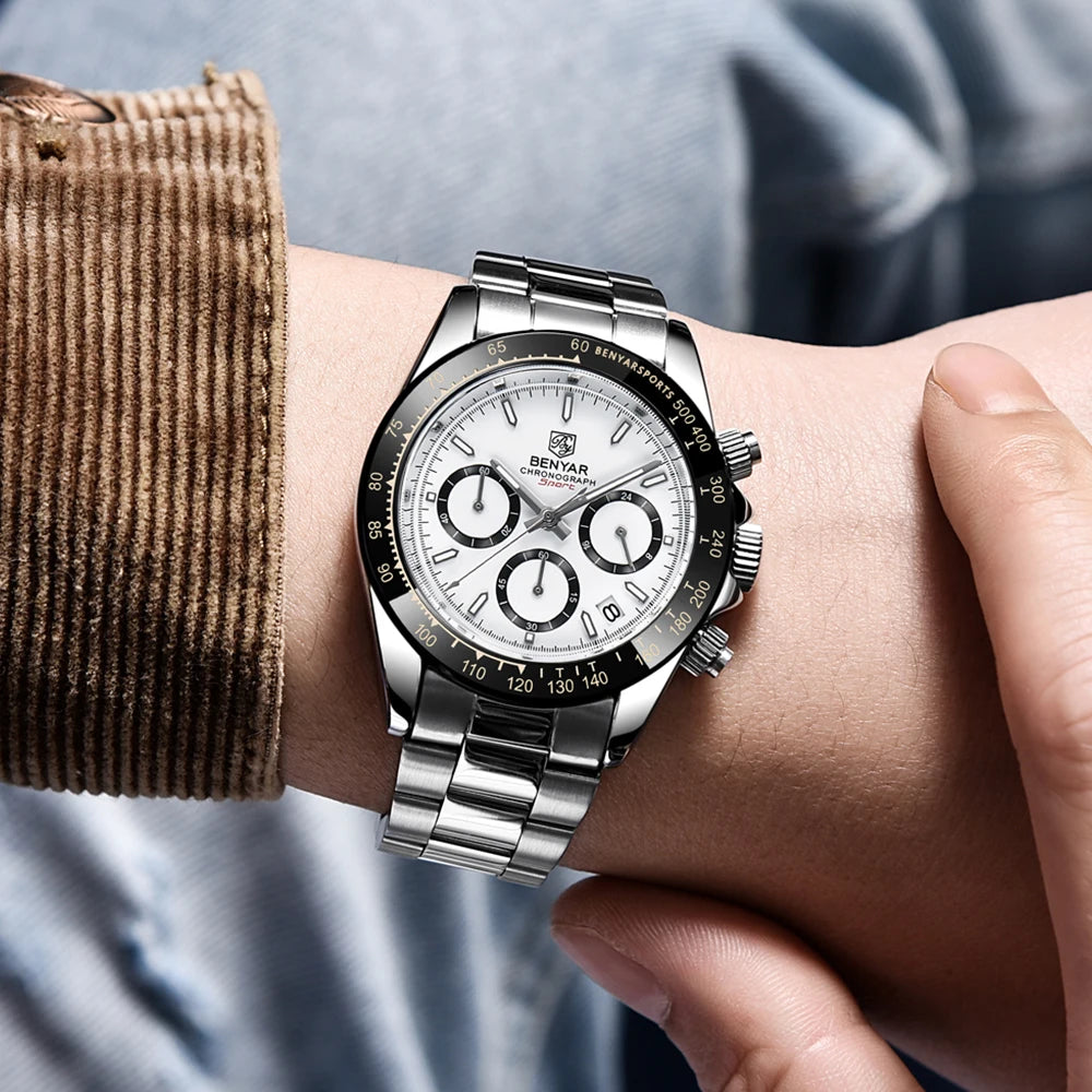 Serious Chronograph, Honest Price — BENYAR Quartz, Stainless Steel Bracelet [Colour Options]