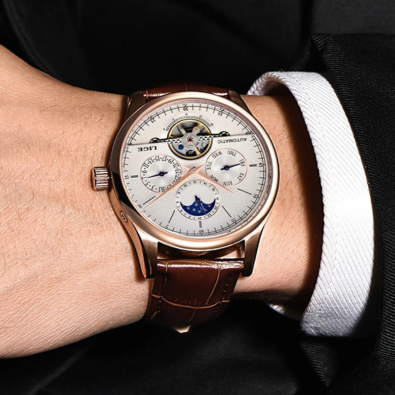 Distinguished LIGE — Automatic Moon Phase Watch, Open Heart Dial, Exhibition Case Back [Dial Colour & Strap Options]
