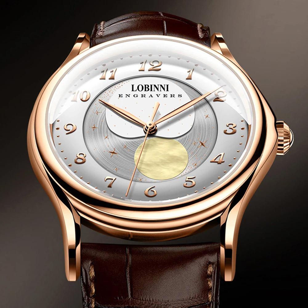 LOBINNI 1810 — Genuine Automatic Moonphase, Sapphire Crystal, 316L Steel, Dress Watch [Colour Options]
