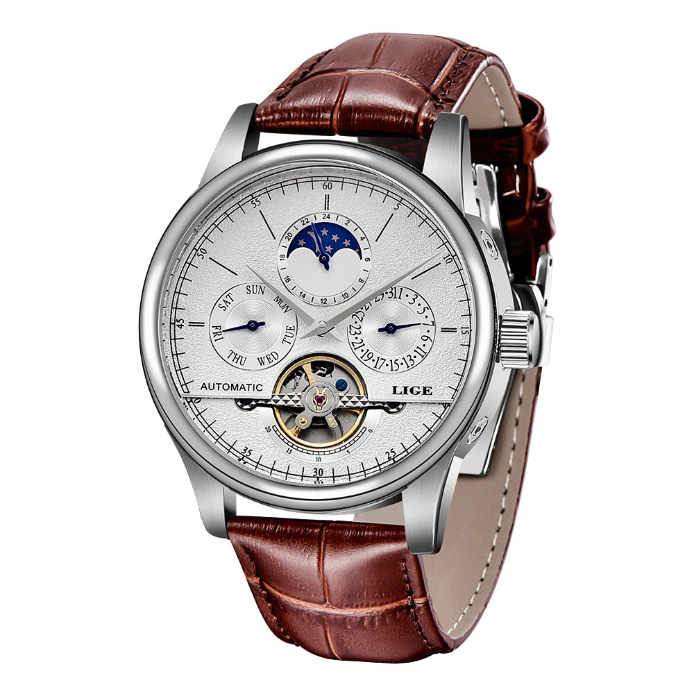 Distinguished LIGE — Automatic Moon Phase Watch, Open Heart Dial, Exhibition Case Back [Dial Colour & Strap Options]