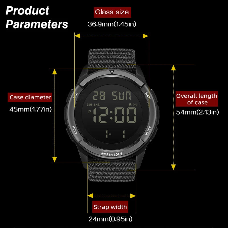Mens NORTH EDGE TERRAX Digital Sports & Lifestyle Watch — Everyday Ready, Built for Adventure
