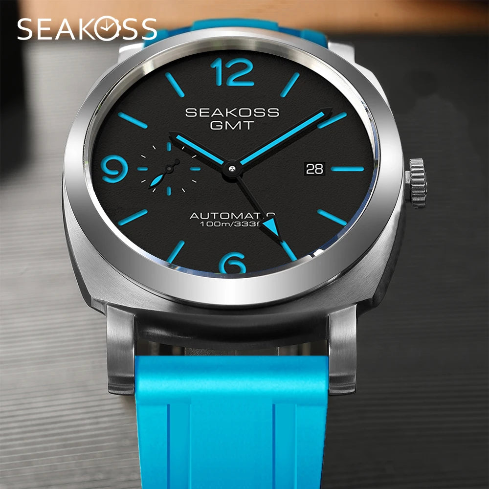 Stand Out SEAKOSS GMT Super Luminous Diving Automatic Mechanical Watch Men 10ATM 1963 Seagull ST2557 Movement Calendar Sapphire Wristwatch [Colour Choices)