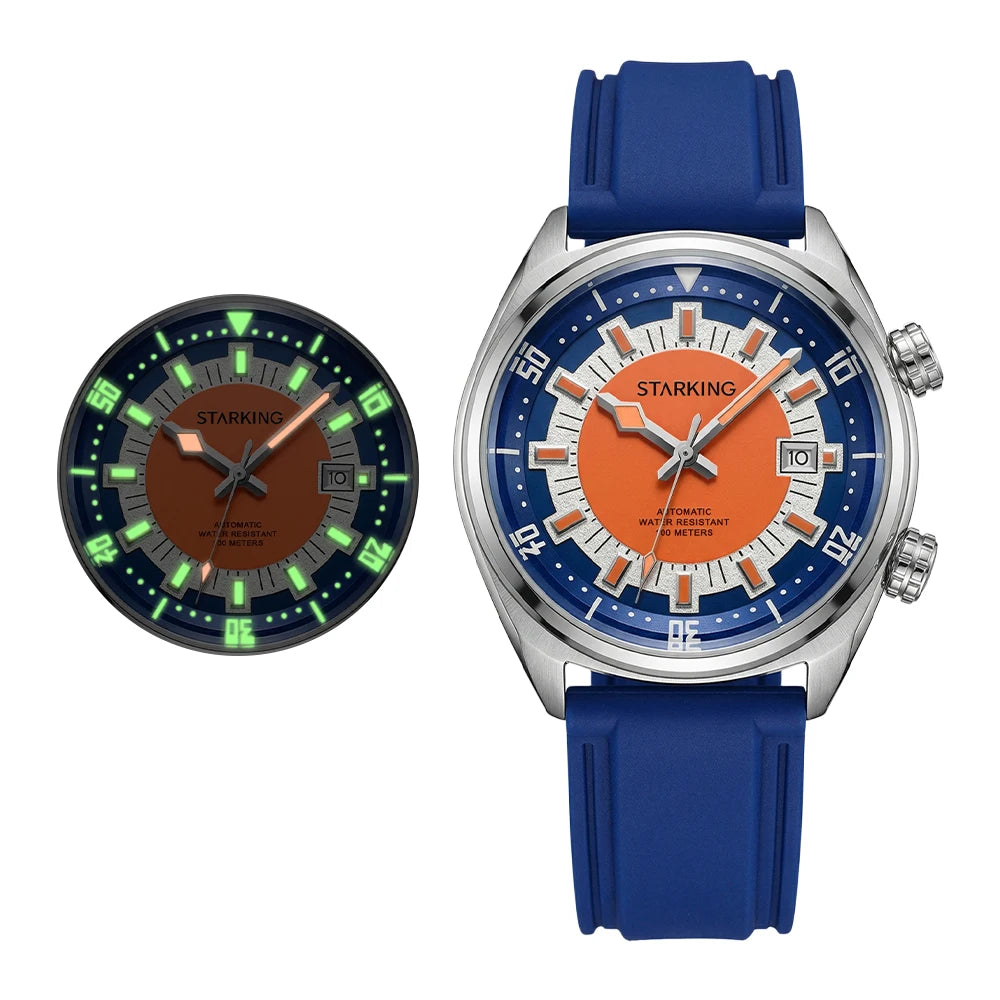 STARKING AM0603 Automatic Dive Watch: Japanese Miyota 8215, Hardlex Crystal, 100m Water Resistant, Silicone Strap, Date Window [Colour Options]