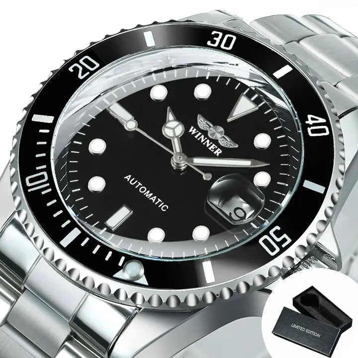 Classic Sub-Style Case — WINNER Automatic Watch, Rotatable Bezel (Colour Options)