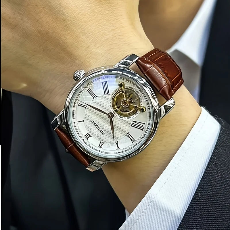 Mens Open Heart Automatic Watch – Hollow Skeleton Dial, Alloy Case, Genuine Leather Strap – All the Look, None of the Price Tag [Colour Options]