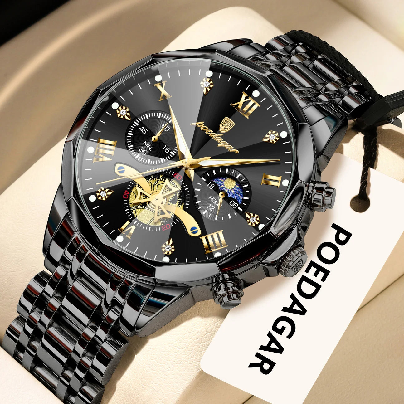 Mega Value But Stunning Chronograph — POEDAGAR Quartz, Spinning Rotor Seconds Hand, Stainless Steel [Multiple Colour Options]