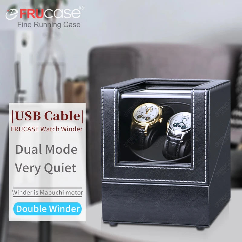 FRUCASE PU Watch Winder — 1 or 2 Watch Capacity, Dual Rotation Modes USB Power Connection