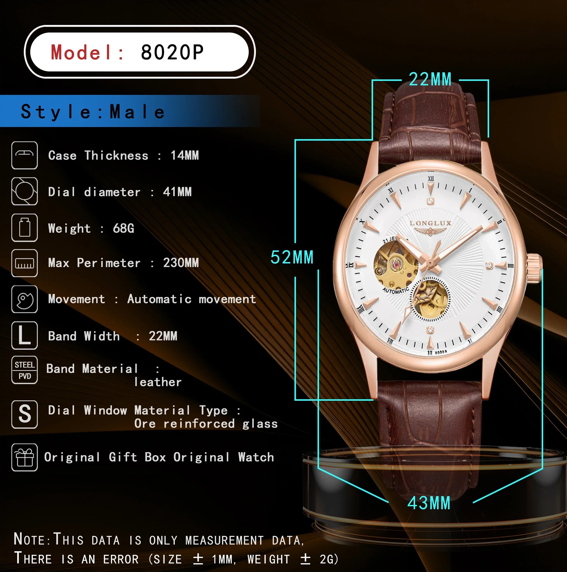 Automatic Watch Elegant Skeleton Waterproof Mechanical Watches Leather Simple Rome Mens Watch Men Gift