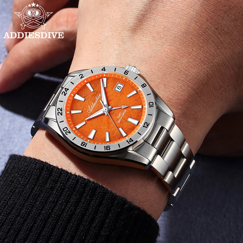 Stand Out Bold Presence — ADDIESDIVE Swiss Ronda GMT, Sapphire Crystal, 200M Dive-Rated