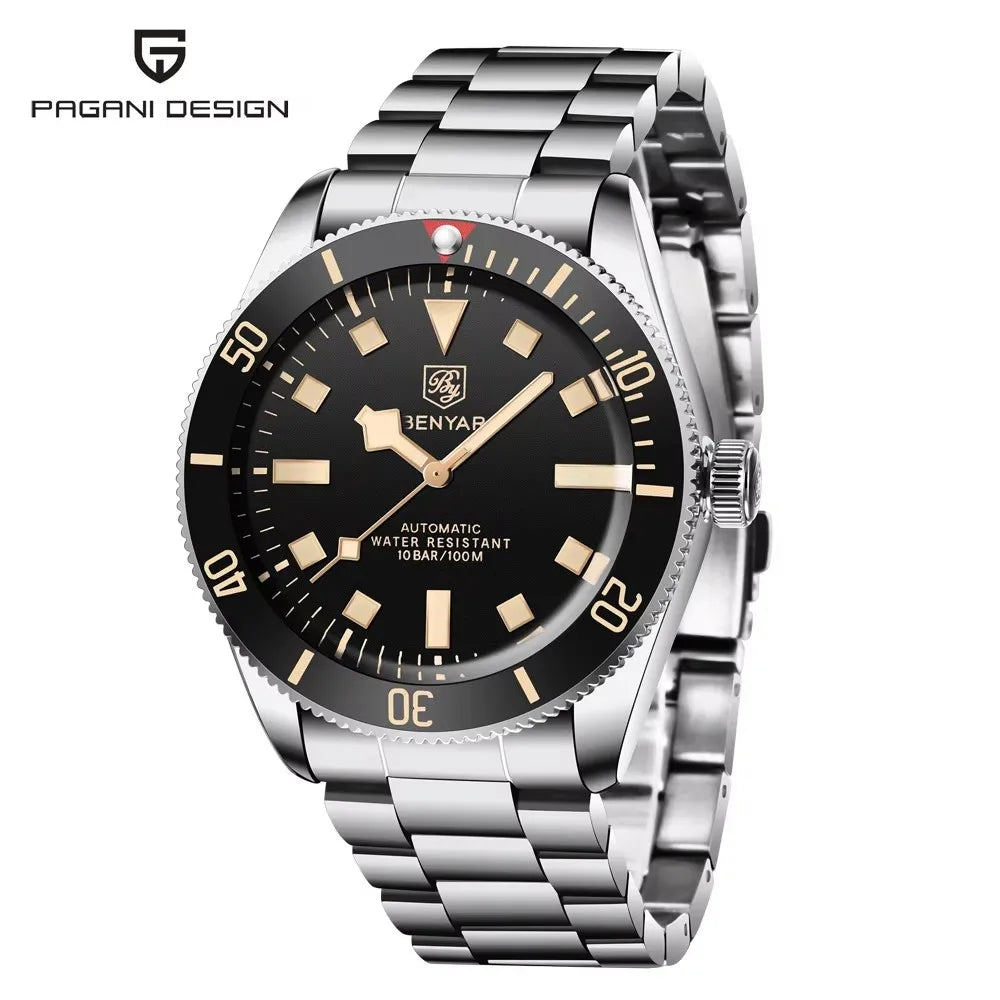 BENYAR Vintage-Inspired Diver Watch — Automatic, Exhibition Case Back 100M Water Resistant [Colour Options]