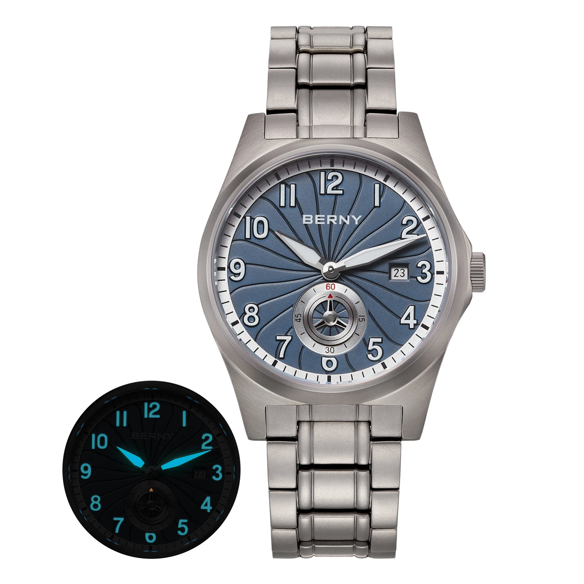 BERNY AMT358 Titanium Beauty — All-Titanium Automatic Watch, 95g, Seagull ST1731 Movement, Sapphire Crystal, 100m Water Resistance, Complete Calendar