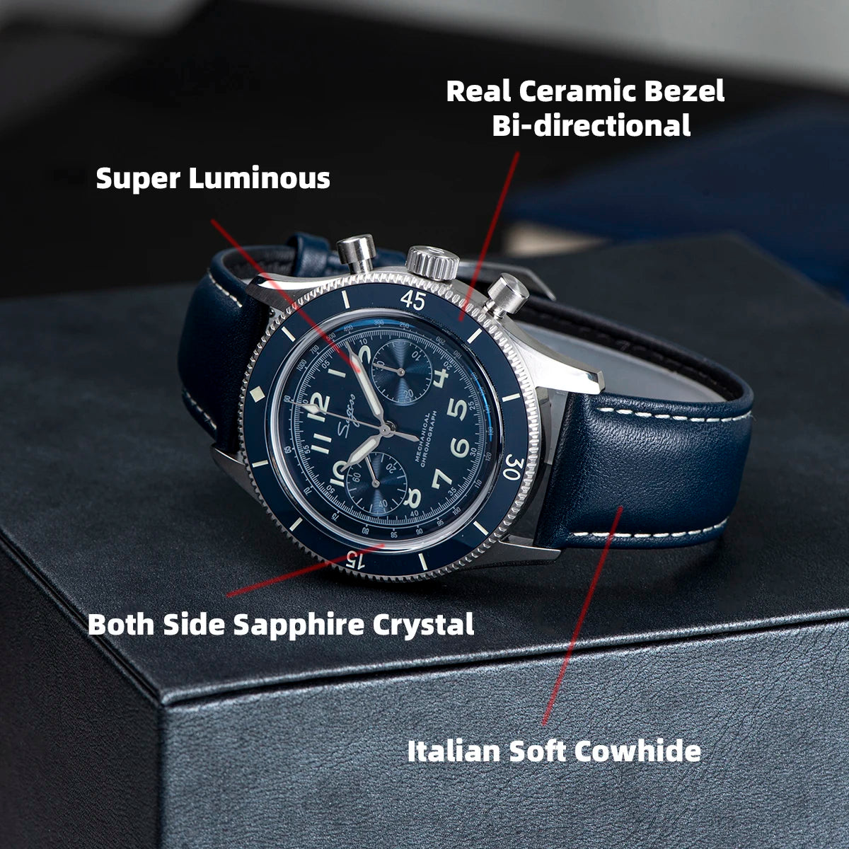 Sugess S423 — Genuine Seagull ST1901 Hand-Wind Chronograph, Pilot Style, Sapphire [Colour Options]