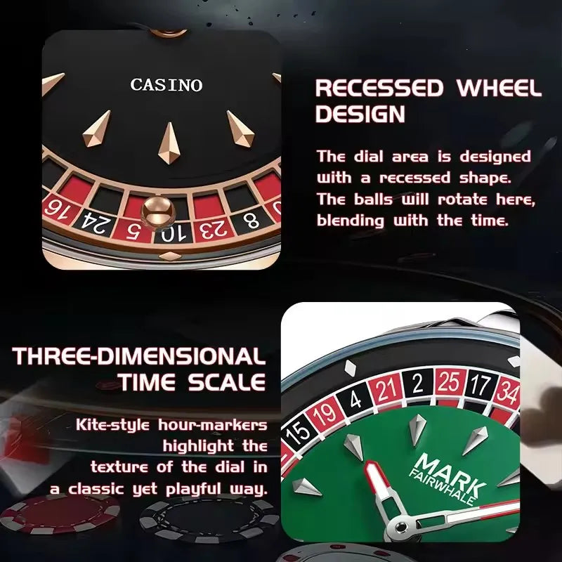 Mens Roulette Dial Quartz Watch (Spinning Dial) — A Genuine Conversation Starter / Maybe Lucky {Colour & Strap Options]
