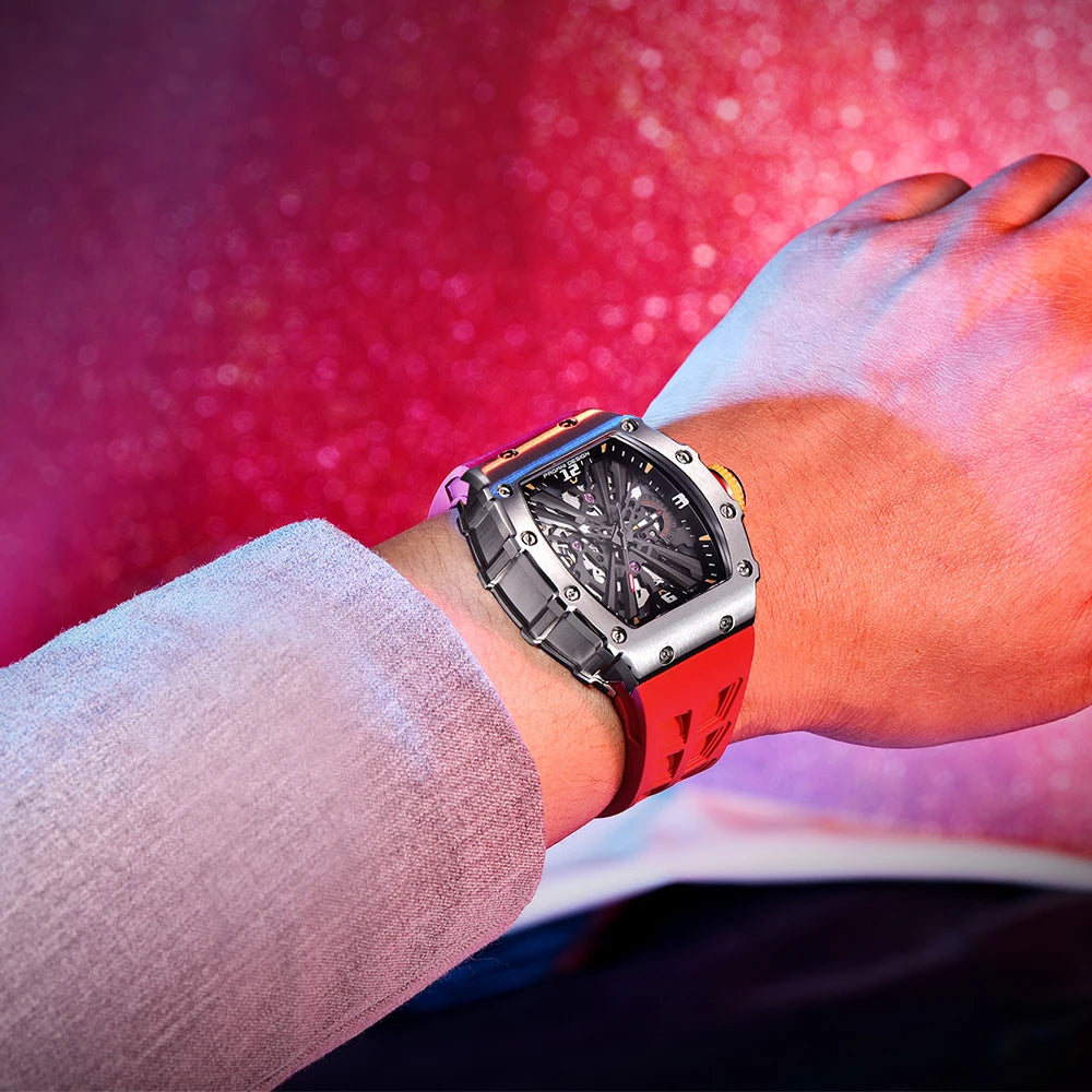 Not Your Average Dress Watch — PAGANI DESIGN PD-1738 Tonneau Skeleton Motorsport Watch, Sapphire Crystal, Stainless Steel