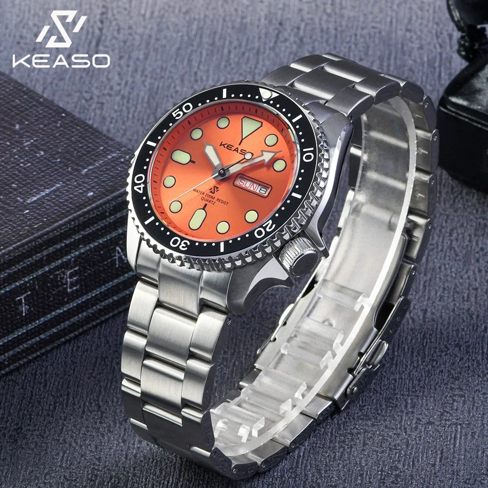 Beautiful KEASO Tribute Dive Watch with high specs — 200M, Sapphire, MIYOTA 2035 Quartz, Bright Bold Dial Options