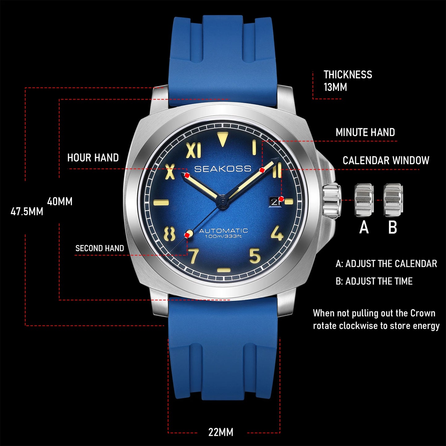 Genuine Seagull Automatic — SEAKOSS ST1612 Diver Watch, Sapphire, 100M [Colour Options]