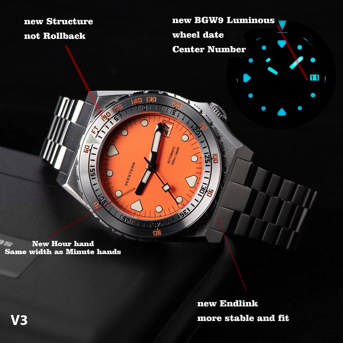 Seestern SUB600T V3 — Genuine Seiko Movement, Bright Dial Options, Ceramic Bezel, 200M Sapphire