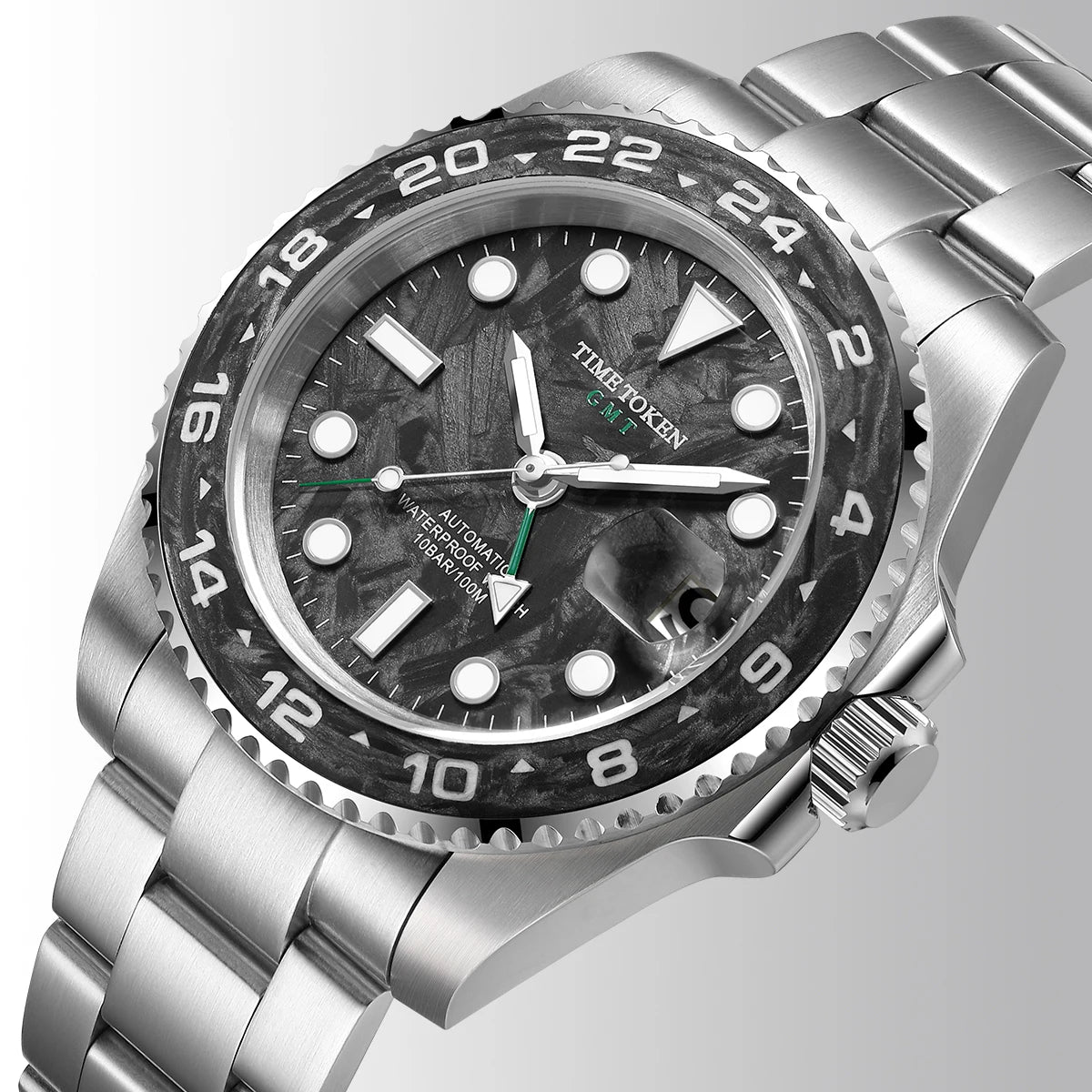 Time Token — Genuine GMT Automatic, Carbon Fibre Dial & Bezel, 100M Water Resistant