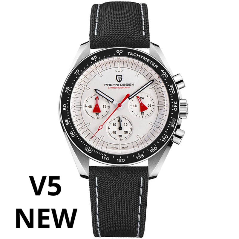 PAGANI DESIGN PD-1701 Black-on-Black Tribute Chronograph — Moon-Race Heritage Quartz Watch, Sapphire Crystal, 100M Water Resistant