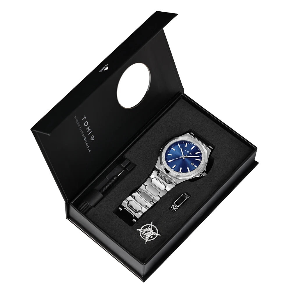 Bold Octagonal Style, Complete Gift Set — TOMI Quartz Watch Set [Multiple Colour Choices]