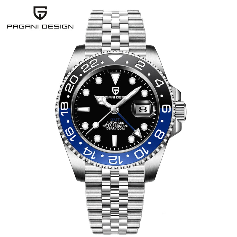 Pagani Design PD-1662 — GMT Automatic Watch, Ceramic Bezel, Sapphire 100M [Multiple Colour & Left-Hand Wear Options]