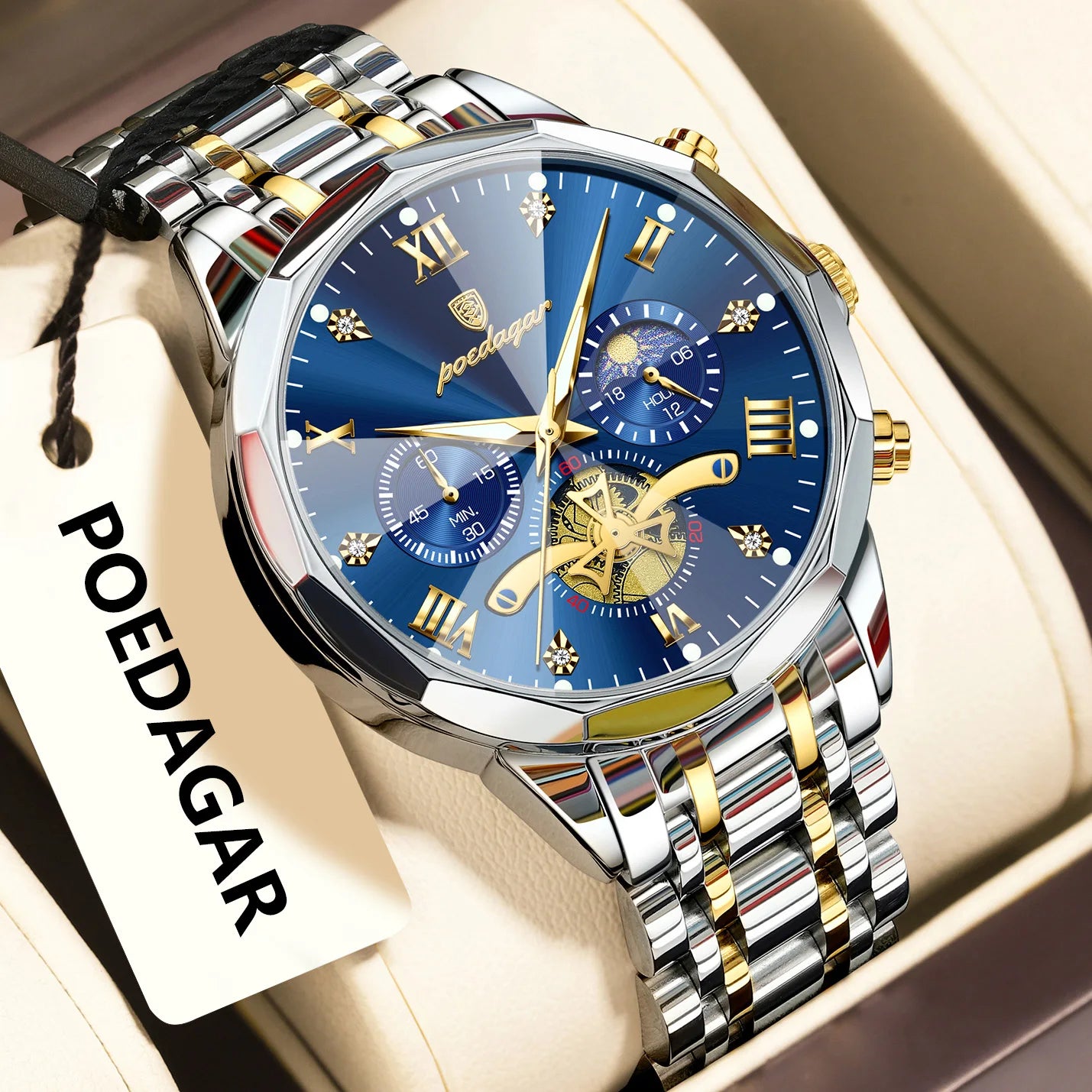 Mega Value But Stunning Chronograph — POEDAGAR Quartz, Spinning Rotor Seconds Hand, Stainless Steel [Multiple Colour Options]