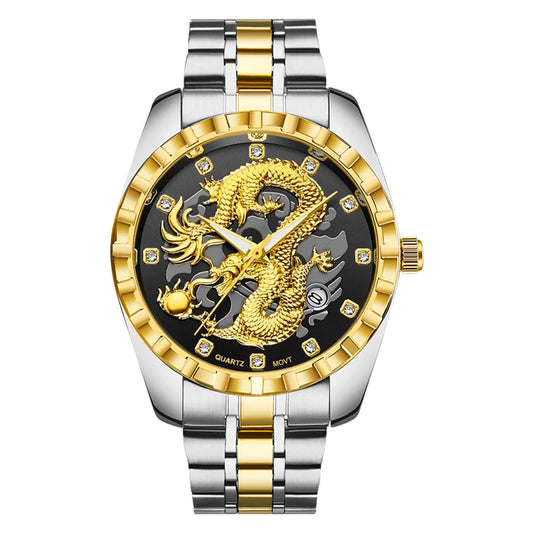 WLISTH 3D Golden Dragon Quartz Watch – Bold Dragon Dial, Stainless Steel Case, Water-Resistant & Luminous – Impossible to Miss
