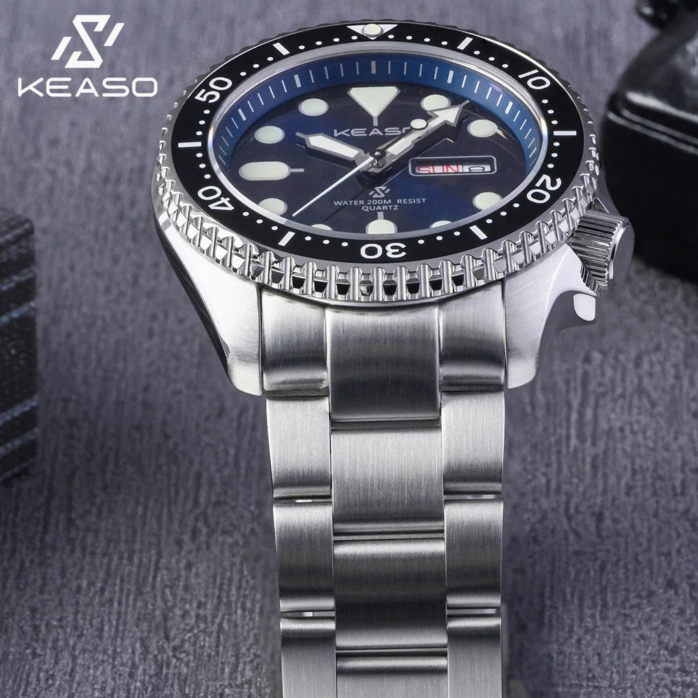 Beautiful KEASO Tribute Dive Watch with high specs — 200M, Sapphire, MIYOTA 2035 Quartz, Bright Bold Dial Options