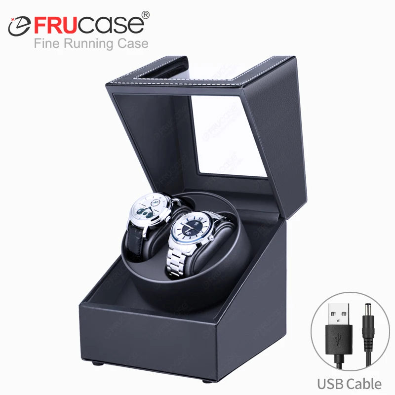FRUCASE PU Watch Winder — 1 or 2 Watch Capacity, Dual Rotation Modes USB Power Connection