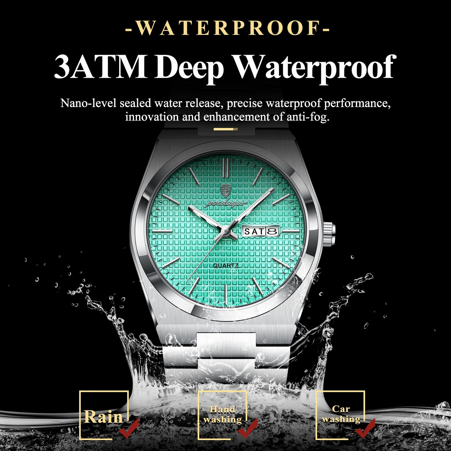 POEDAGAR Integrated Bracelet Watch — Cushion Case, Sport-Elegant Style [Multiple Colour & Dial Options]
