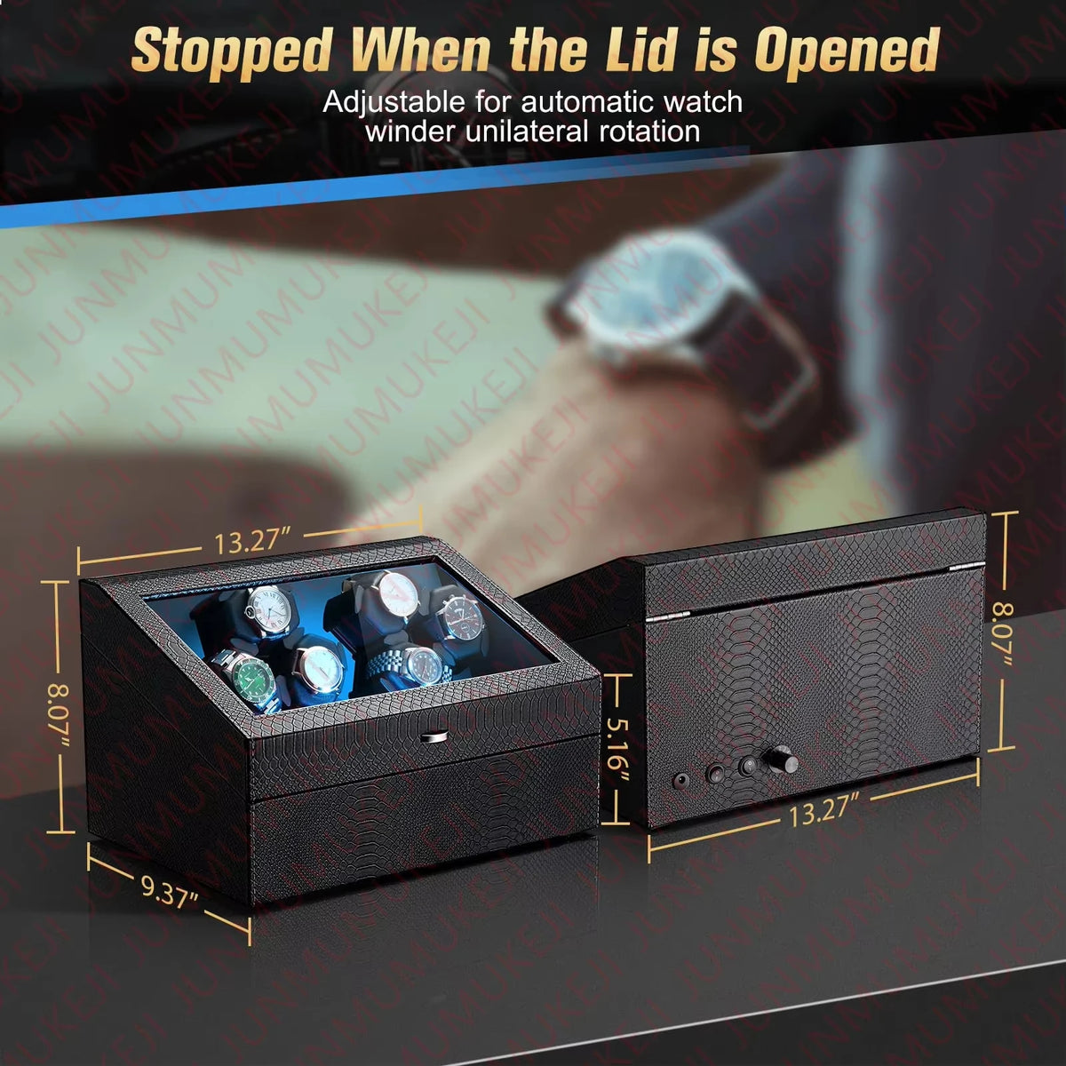 A Home Fit for a Collection — 6-Watch USB Winder, PU Leather Rotating Display USB Power
