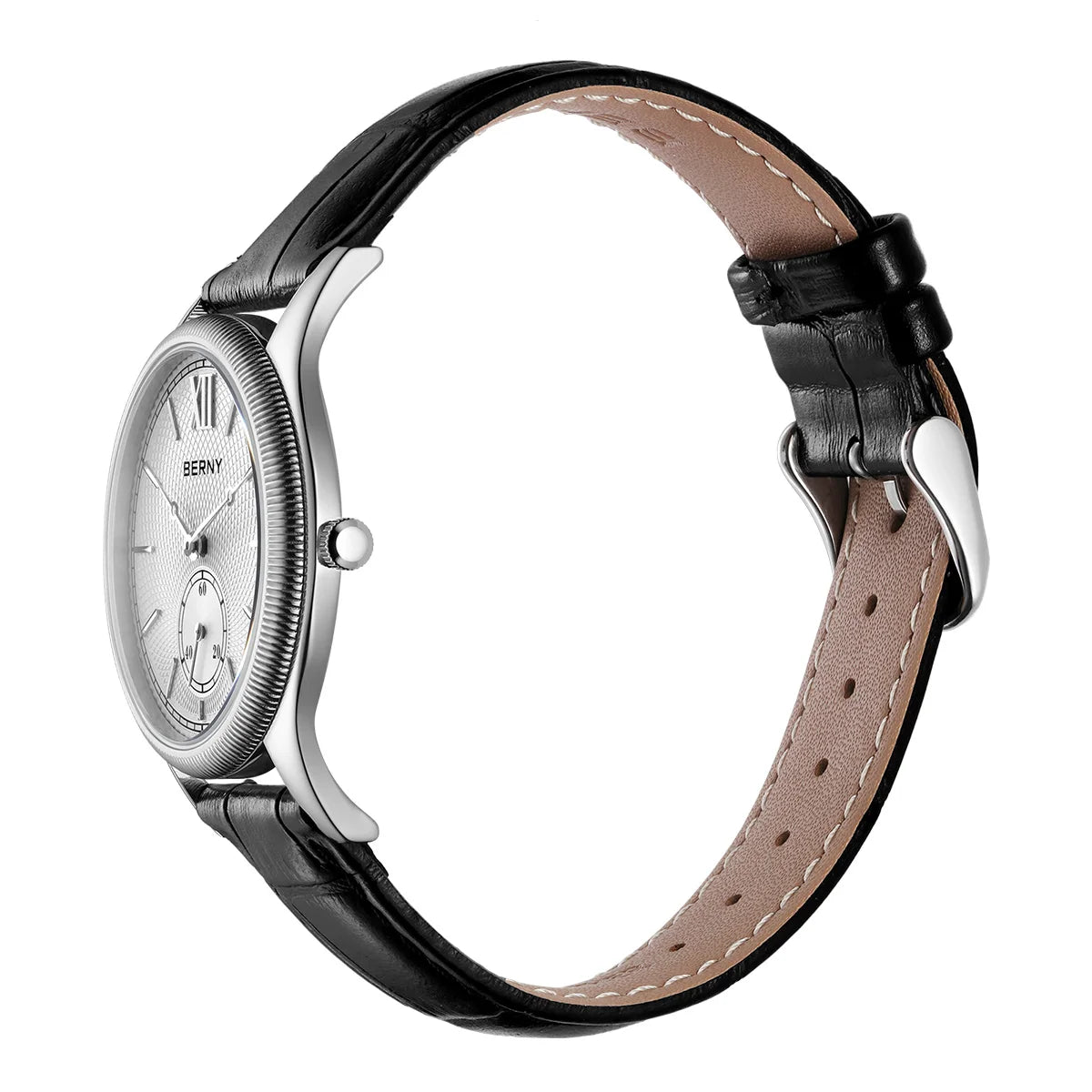Beautiful Stand Out BERNY 2944M Slim Fashion Watch — Miyota 1L45 Quartz, Stainless Steel, Leather Strap