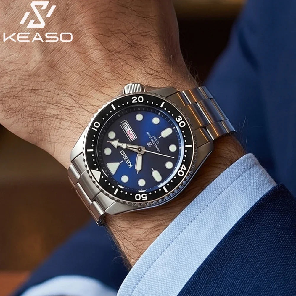 Beautiful KEASO Tribute Dive Watch with high specs — 200M, Sapphire, MIYOTA 2035 Quartz, Bright Bold Dial Options