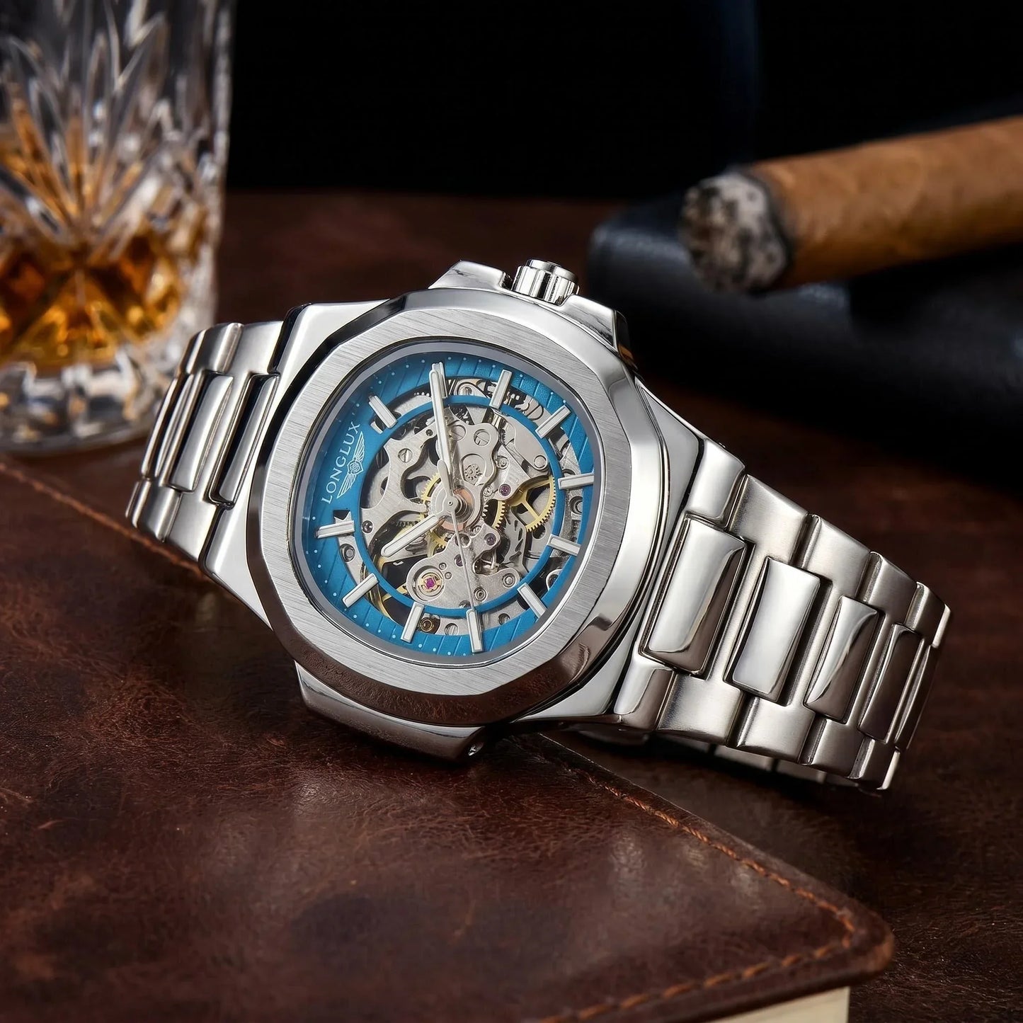 Impossible to Ignore — LONGLUX Skeleton Automatic Watch, Irregular Case, Stainless Steel