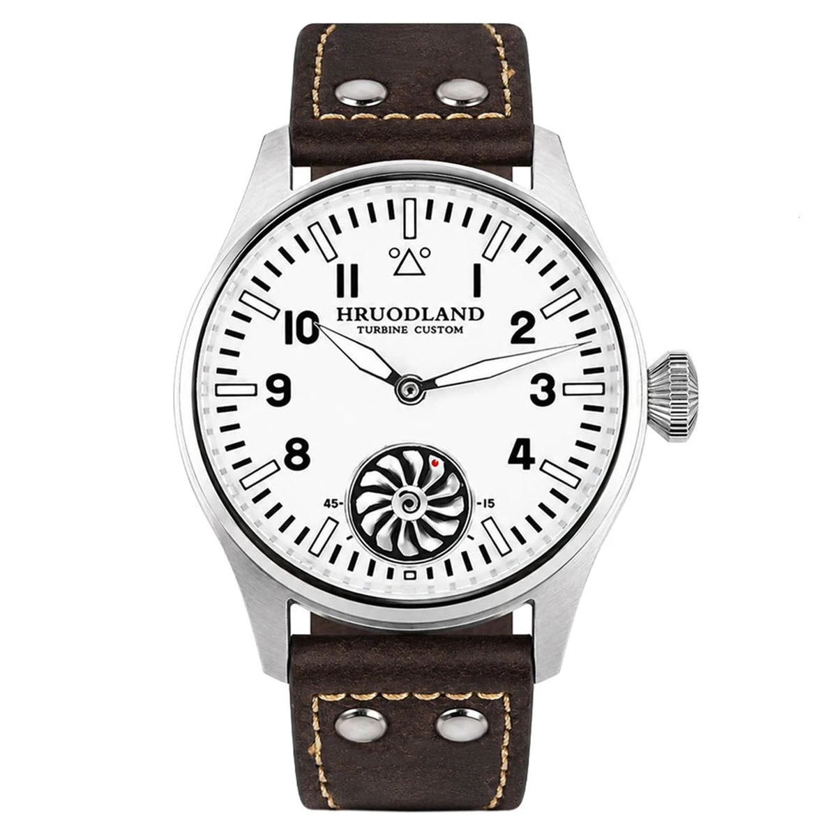 HRUODLAND HG016 Turbine Big Pilot watch, Cloudscape White dial, brown leather strap