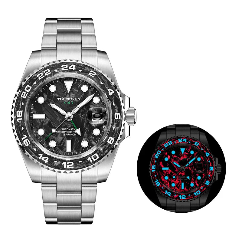 Time Token — Genuine GMT Automatic, Carbon Fibre Dial & Bezel, 100M Water Resistant