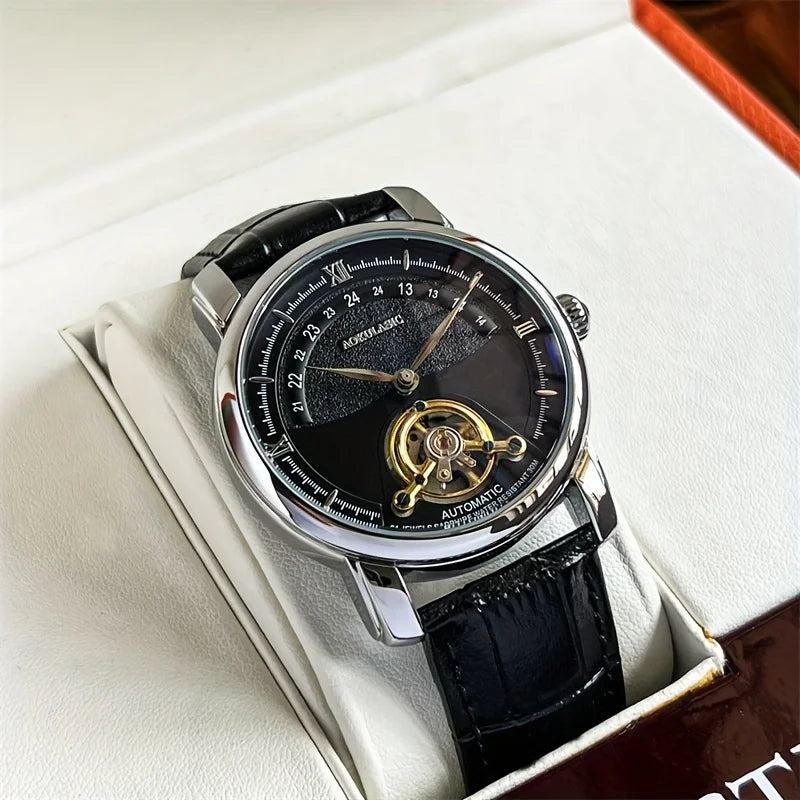 Mens Open Heart Automatic Watch – Hollow Skeleton Dial, Alloy Case, Genuine Leather Strap – All the Look, None of the Price Tag [Colour Options]